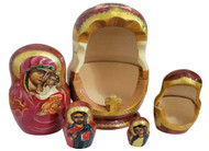 5pcs Cut Out Religious Hand Painted Russian Nesting Doll Madonna & Child 7" Tall