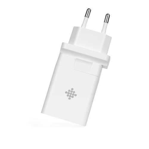 White European plug wall charger with two pins, shown at an angle