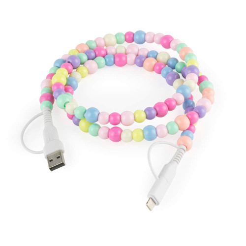 USB to Lightning charging cable wrapped in pastel bead cover