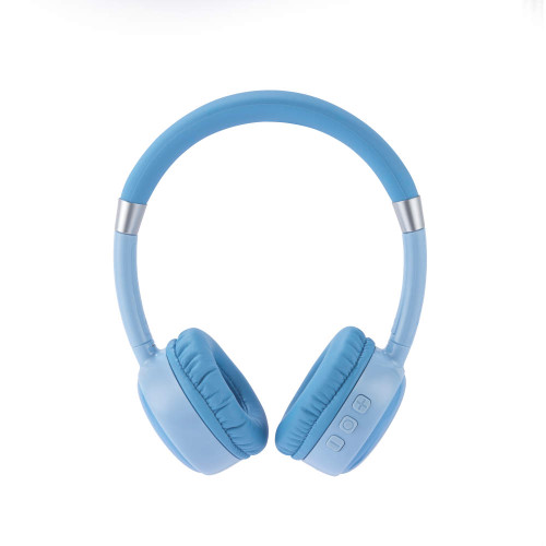 Light blue wireless over-ear headphones, shown front on white background