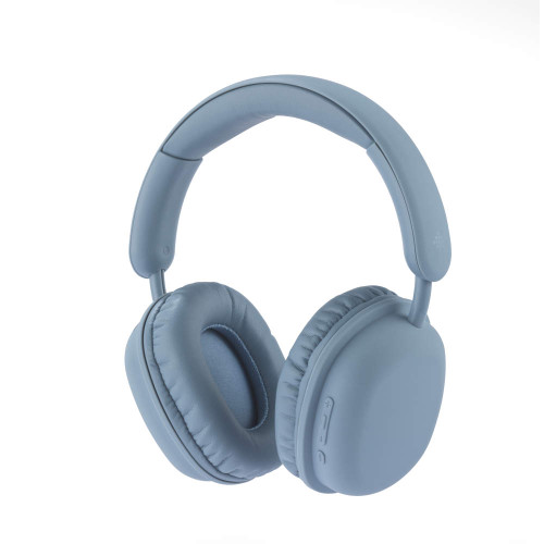 Blue wireless over-ear headphones with padded ear cups, product image on white background