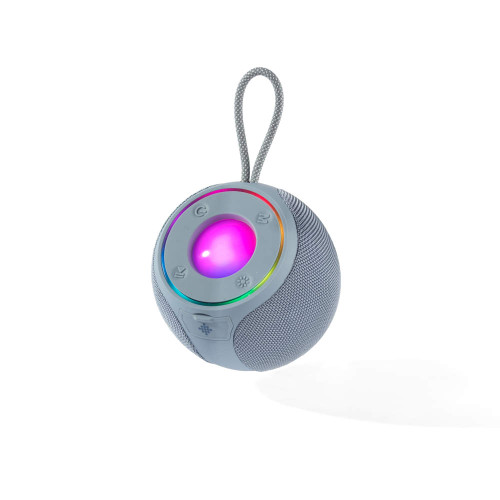 Blue portable Bluetooth speaker with multicolour LED light and carry loop