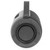 Black portable Bluetooth speaker side view, showing passive radiator and fabric strap