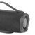 Black portable Bluetooth speaker with fabric finish, partial side view