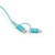 Blue braided USB-C to Lightning cable, close-up of connectors