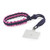 Pink and navy woven paracord luggage tag with blank metal label