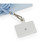 Light blue woven lanyard with metal clip attached to a blank white plastic name badge.