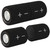 Black wireless portable Bluetooth speaker with prominent volume buttons, shown from multiple angles