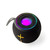 Black portable Bluetooth speaker with yellow volume buttons and LED light ring