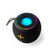 Black portable Bluetooth speaker with yellow volume buttons and LED light ring