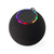 Black wireless speaker with circular touch controls and multicolour LED ring, shown angled.