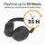 Black over-ear wireless headphones, banner highlights up to 35 hours playtime.