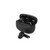 Black wireless earbuds with charging case, one earbud displayed outside