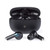 Black wireless earbuds and charging case in studio view