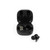 Black wireless earbuds in open charging case with one earbud placed outside