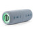 Blue portable Bluetooth speaker with control buttons and green LED ring, angled view
