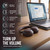 Brown over-ear wireless headphones with laptop, showing 55-hour playtime and noise cancelling