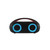Black wireless Bluetooth boombox speaker with blue LED rings, shown front view.