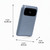 Blue power bank with dimensions: height 11.45 cm, length 6.9 cm, width 1.8 cm