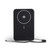 Black wireless power bank with circular charging pad and wrist strap, front view