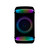 Black wireless party speaker with circular RGB lights, front view