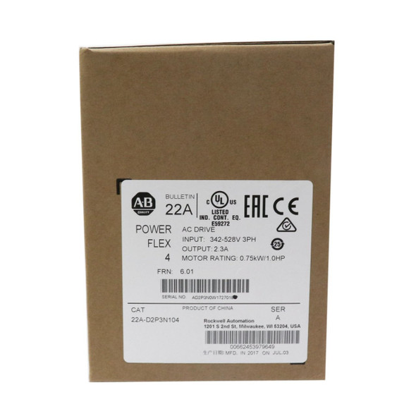 2018 New *Sealed* Allen Bradley 22A-D2P3N104 Powerflex 4 Ac Drive 1Hp 0.75Kw