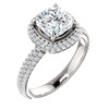 The Zoe Ring Series - Eternal Moissanite 8mm = 2.40CT Center Cushion Cut GH Color & Pave Halo /  Diamond Sides