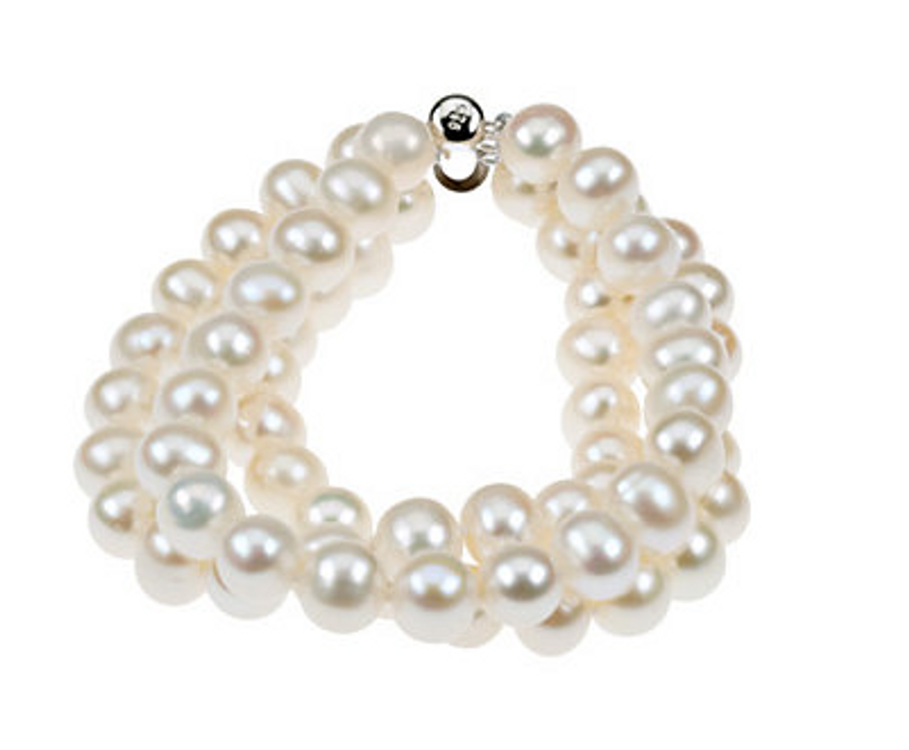 Gorgeous Sterling Silver Toree 3-Row Pearl Strand Bracelet 7.25