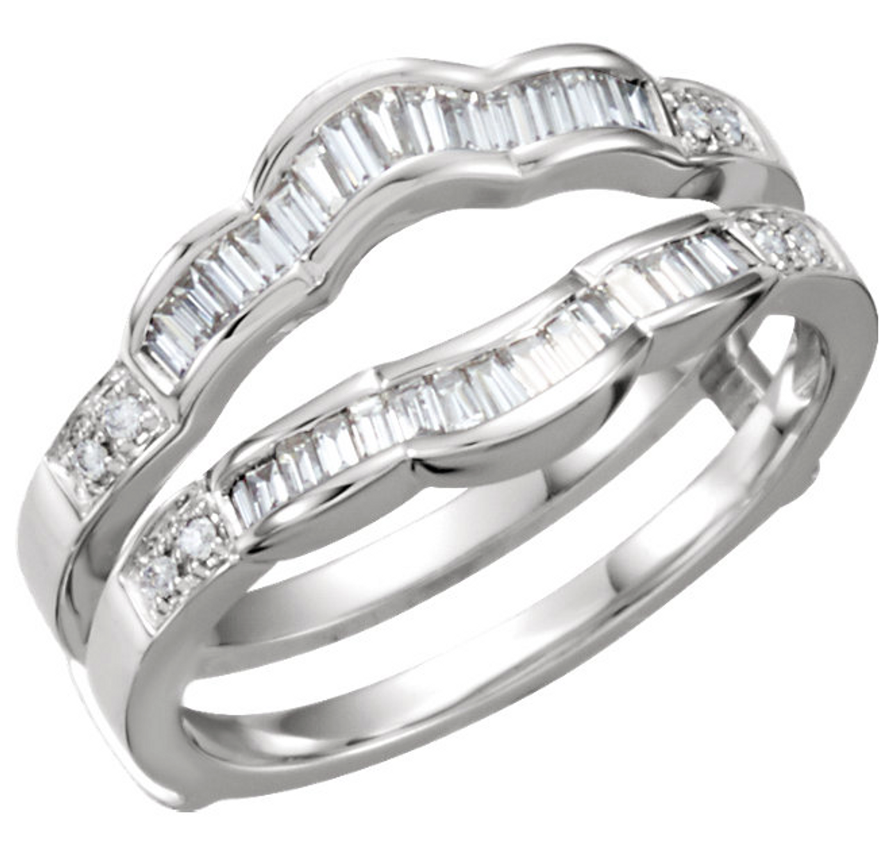 Baguette Cut Diamond Wedding Ring Guard 14K Two Tone Gold