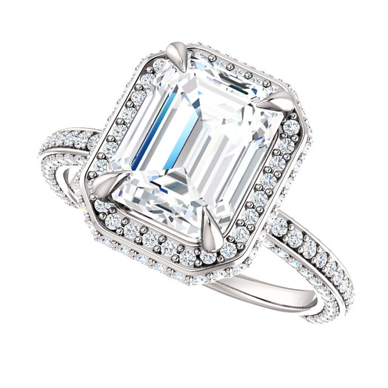 The Jesse Ring Series Eternal Moissanite 245ct Center Emerald Cut Ef Color With Diamond Halo
