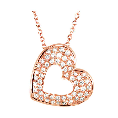 14K Rose Gold Diamond Heart Pendant 1/4CTW & 16" Cable Chain