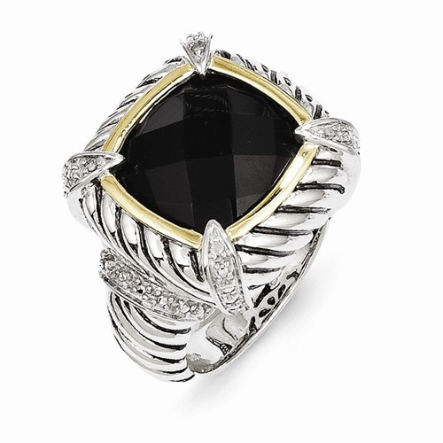 Shey Couture™ Sterling Silver 14k Black Onyx & .02ct. Diamond Ring