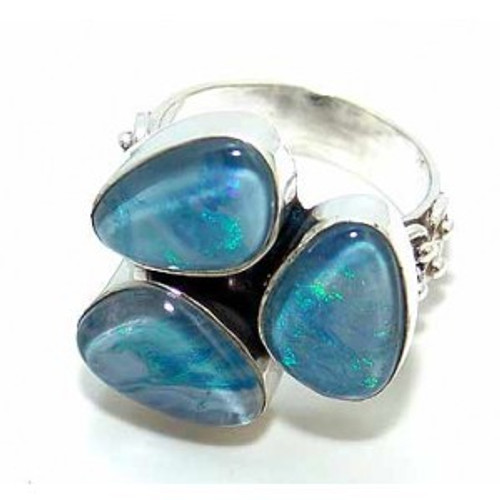 .925 Sterling Silver Blue Fire Opal Ring