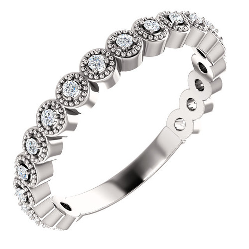 14K Diamond Wedding Anniversary Beaded Style Band - Stackable