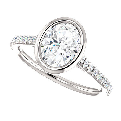 The Addison Ring Series - Forever One Moissanite 1.52CT Oval Cut Bezel Set Engagement Ring With Diamond Accents