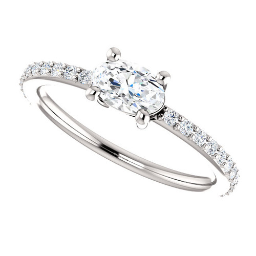 The Charlotte Ring NEO Moissanite .50CT Center Oval Cut East West Engagement Wedding Ring with Diamond Accents