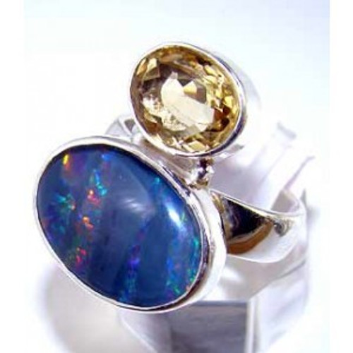 .925 Sterling Silver Fire Opal and Citrine Ring