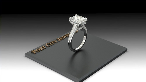 Eternal Moissanite 11mm X 9mm Elongated Cushion Cut Center with pave sides and diamond collar Engagement Ring