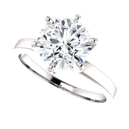 Eternal Moissanite EF Color 14K Tiffany Style 6 Prong Solitaire Round "Diamond Cut" Engagement Ring