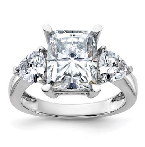 The Annie Ring - Eternal Moissanite 3 Stone Radiant and Trillion Cut Engagement Ring