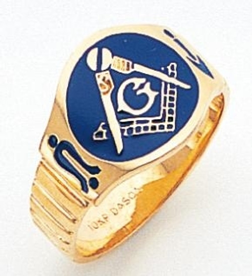 Men's Master Mason Ring w/ Blue Enamel & Solid Back