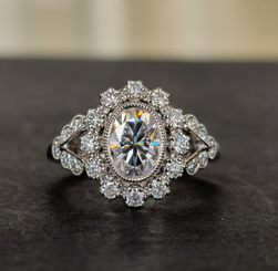 The Aubrey Ring - Eternal Moissanite Oval Cut Halo Set Engagement Ring