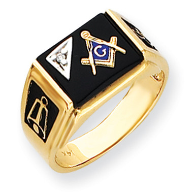 14K Yellow Gold Masonic Ring with Black Onyx Stone & Diamond - Port ...