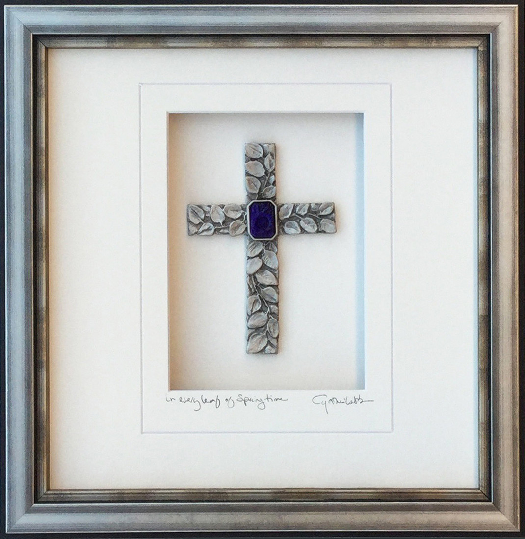 Leaf Cross Framed 9x9 inch Pewter | Cynthia Webb Designs