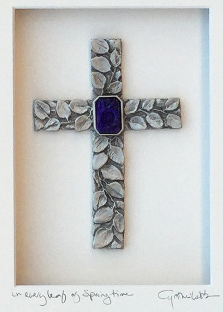 Leaf Cross Framed 9x9 inch Pewter | Cynthia Webb Designs