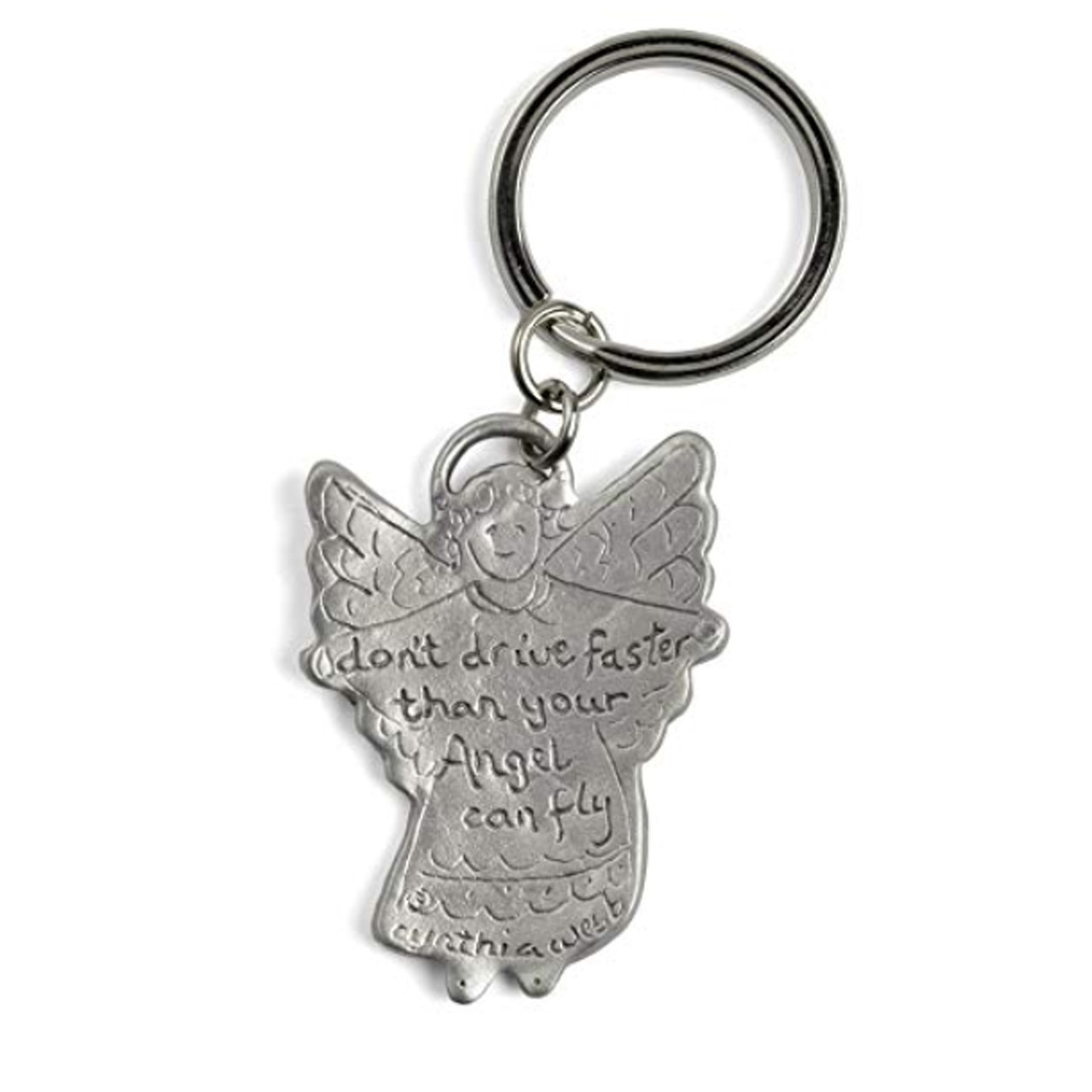 Don't Drive Fast Angel Keychain, Pewter | Cynthia Webb Designs
