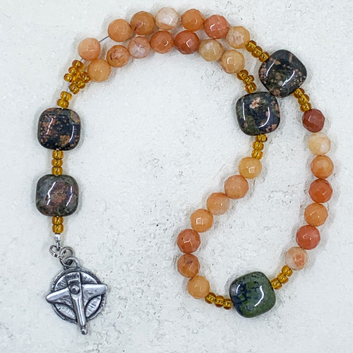 Abide in Me, small Cross Salmon Agate Bead Option, Prayer Beads, , Cynthia Webb Designs, Fine Pewter, Handcrafted in the USA