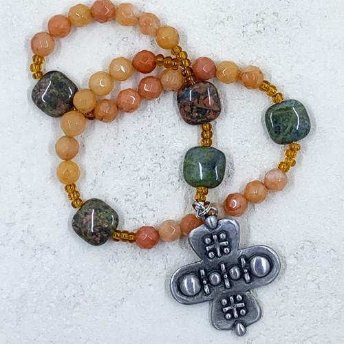 Touch Faith, Medium, Salmon Agate Prayer Beads, , Cynthia Webb Designs, Fine Pewter, Handcrafted in the USA