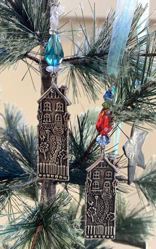 Cottage Ornament with beads on ribbon with gift card, Cynthia Webb Designs, Handcrafted in the USA