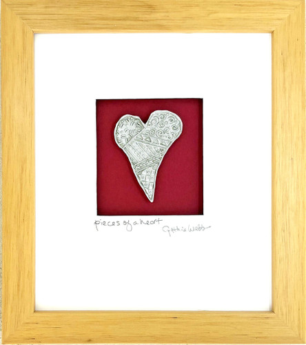 Folk Heart, red mat, Maple Frame 7x8 inches | Cynthia Webb Designs | Fine Pewter, Handcrafted in the USA